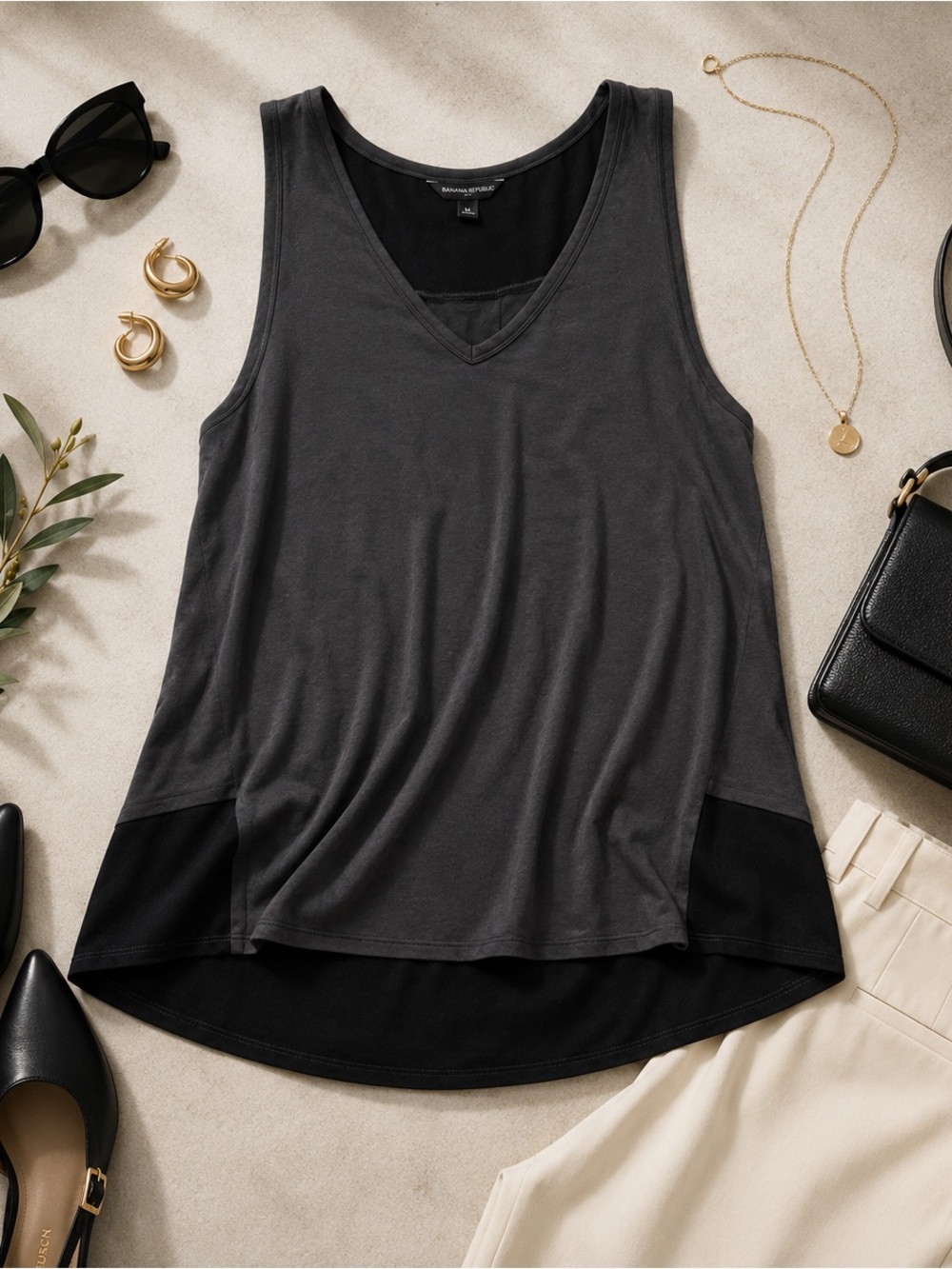 Banana Republic Charcoal and Black V-Neck Layered Tank